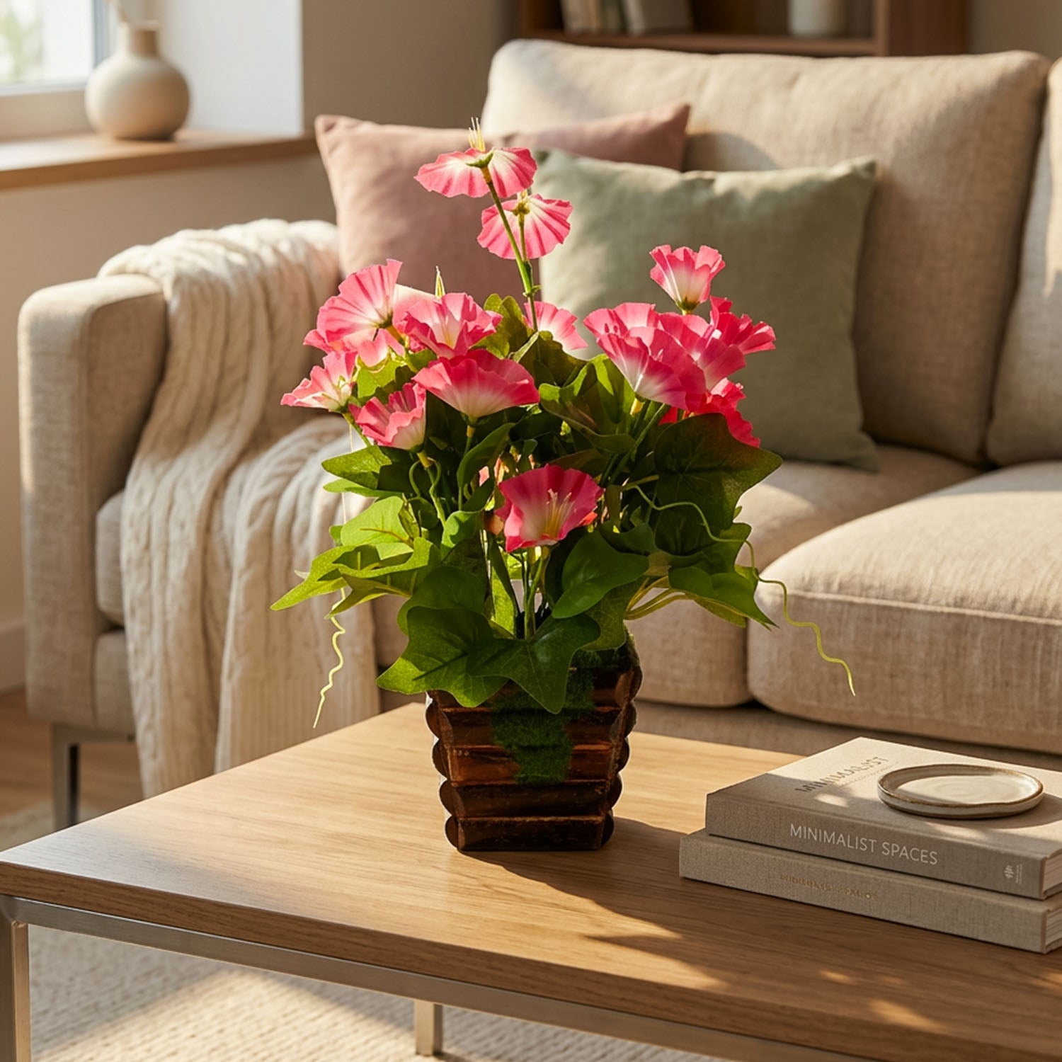 HindCraft Artificial Pink Flower Plant with Decorative Pot for Home Décor