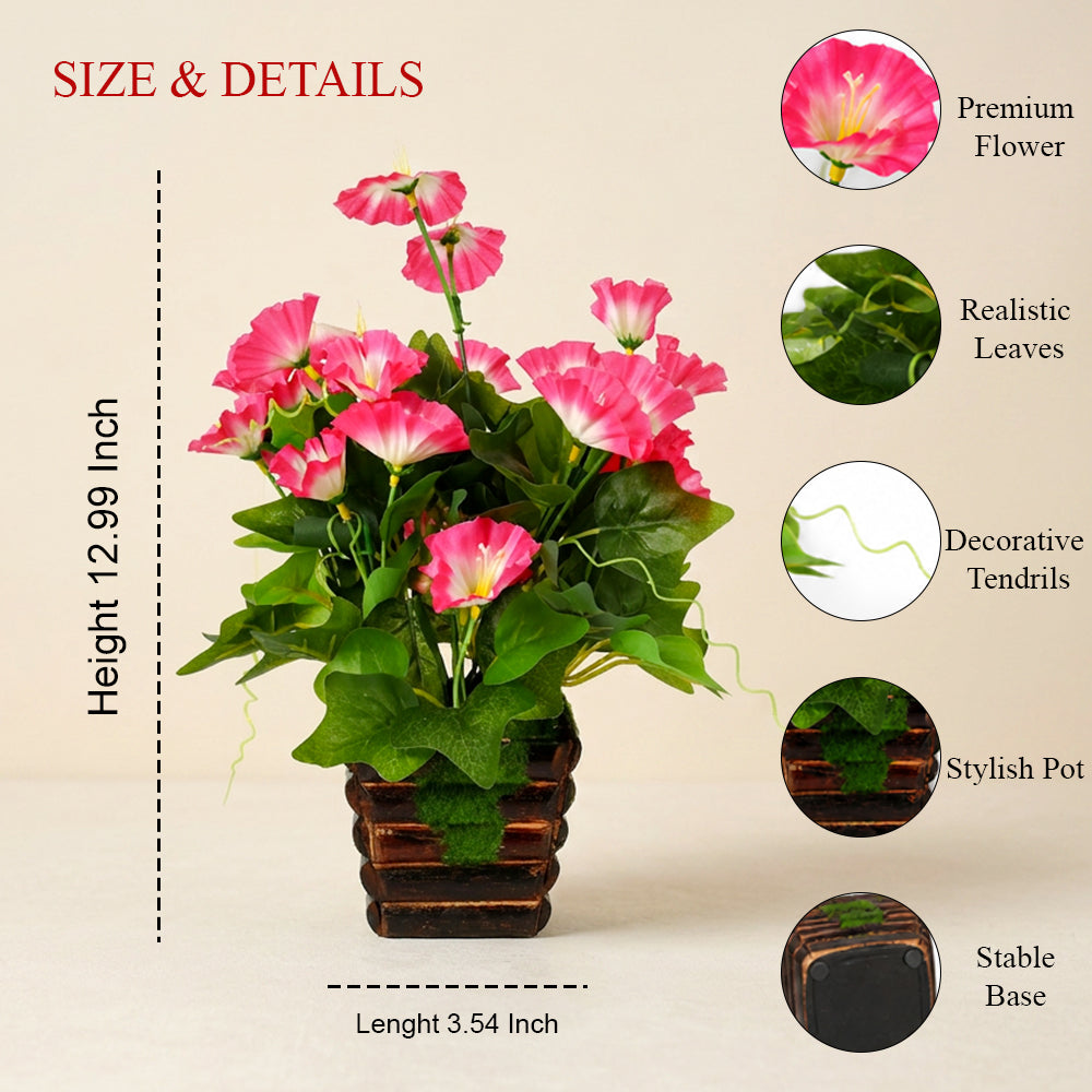 HindCraft Artificial Pink Flower Plant with Decorative Pot for Home Décor