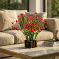 HindCraft Artificial Red Daisy Flower Plant with Wooden Pot for Home Décor