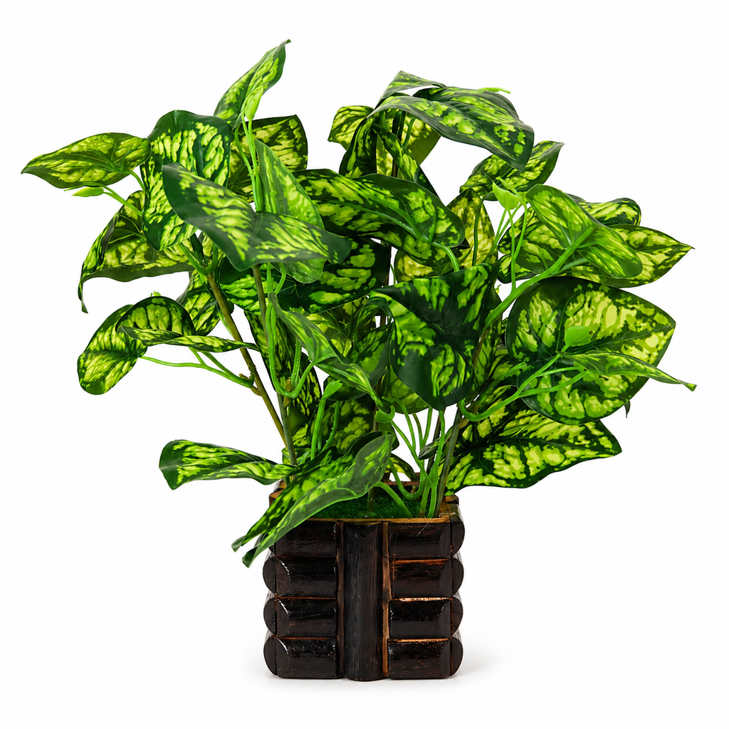 HindCraft Artificial Green Leaf Plant with Decorative Pot for Home & Office Décor