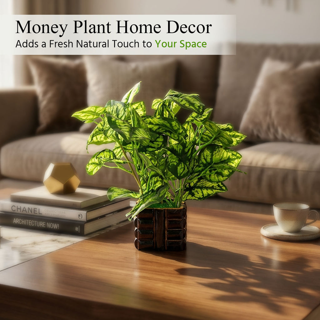 HindCraft Artificial Green Leaf Plant with Decorative Pot for Home & Office Décor