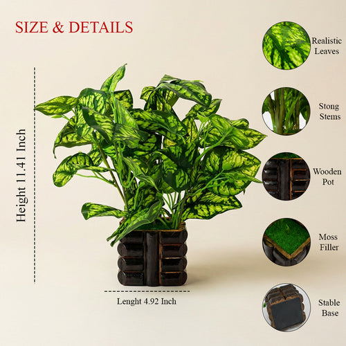 HindCraft Artificial Green Leaf Plant with Decorative Pot for Home & Office Décor