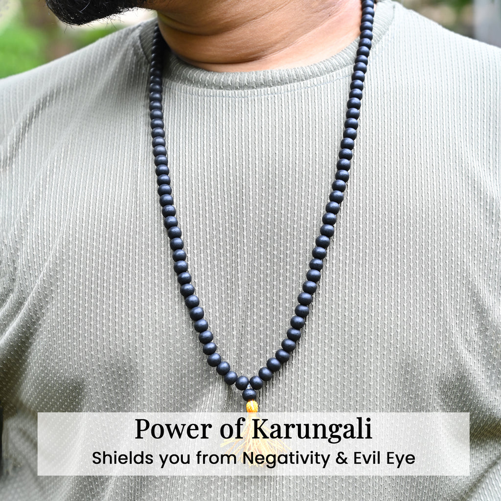 HindCraft Natural Karungali Ebony Wood Mala & Bracelet Set with  Certificate