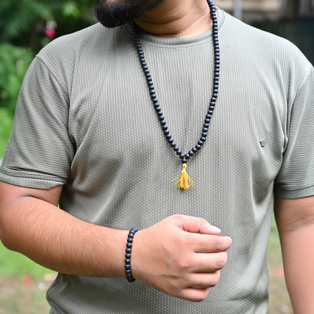 HindCraft Natural Karungali Ebony Wood Mala & Bracelet Set with  Certificate