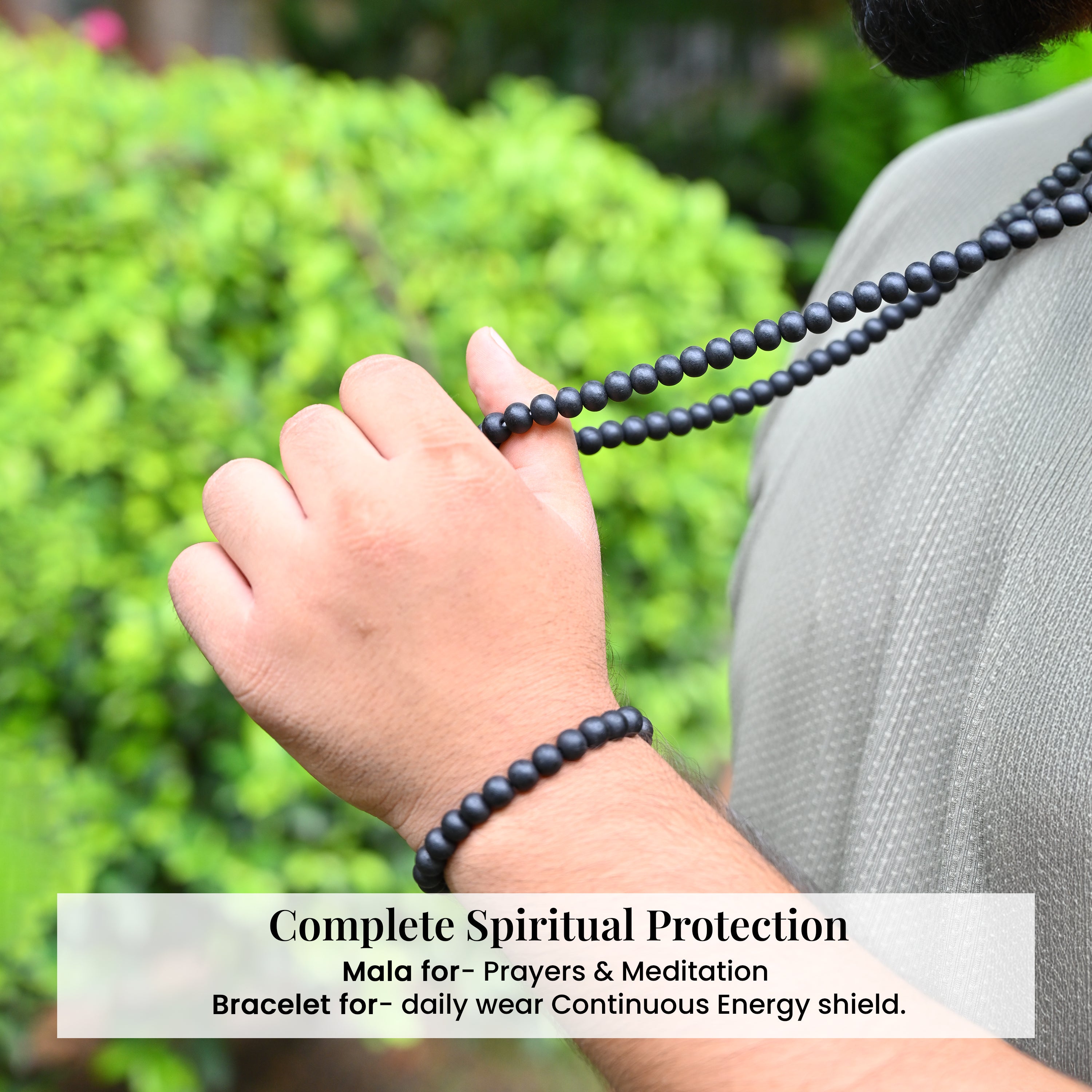 HindCraft Natural Karungali Ebony Wood Mala & Bracelet Set with  Certificate