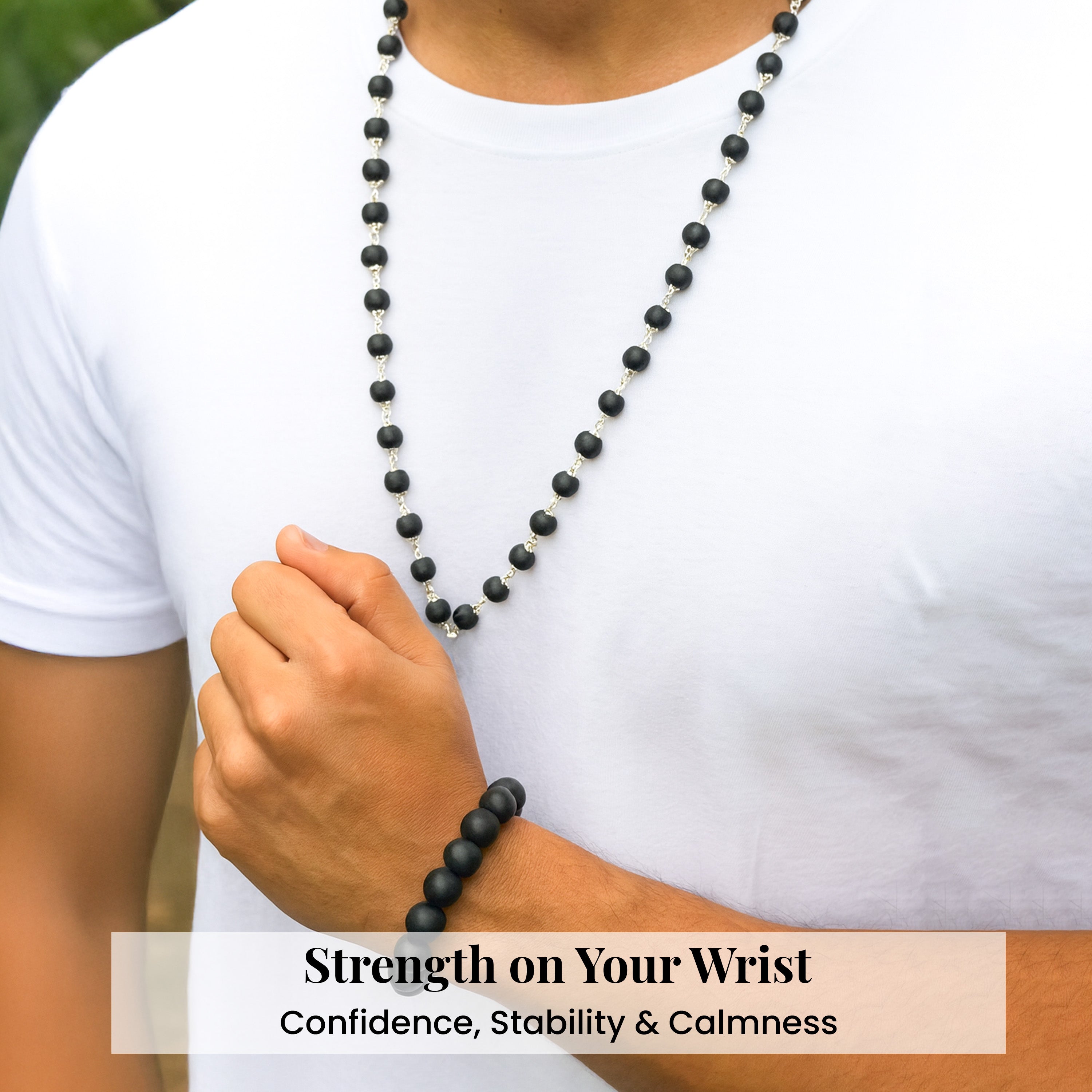 HindCraft Karungali Mala 54 Beads with Silver Caps & Karungali Bracelet | Natural Ebony Wood Combo | Karungali Malai Original Spiritual Jap Mala for Men & Women