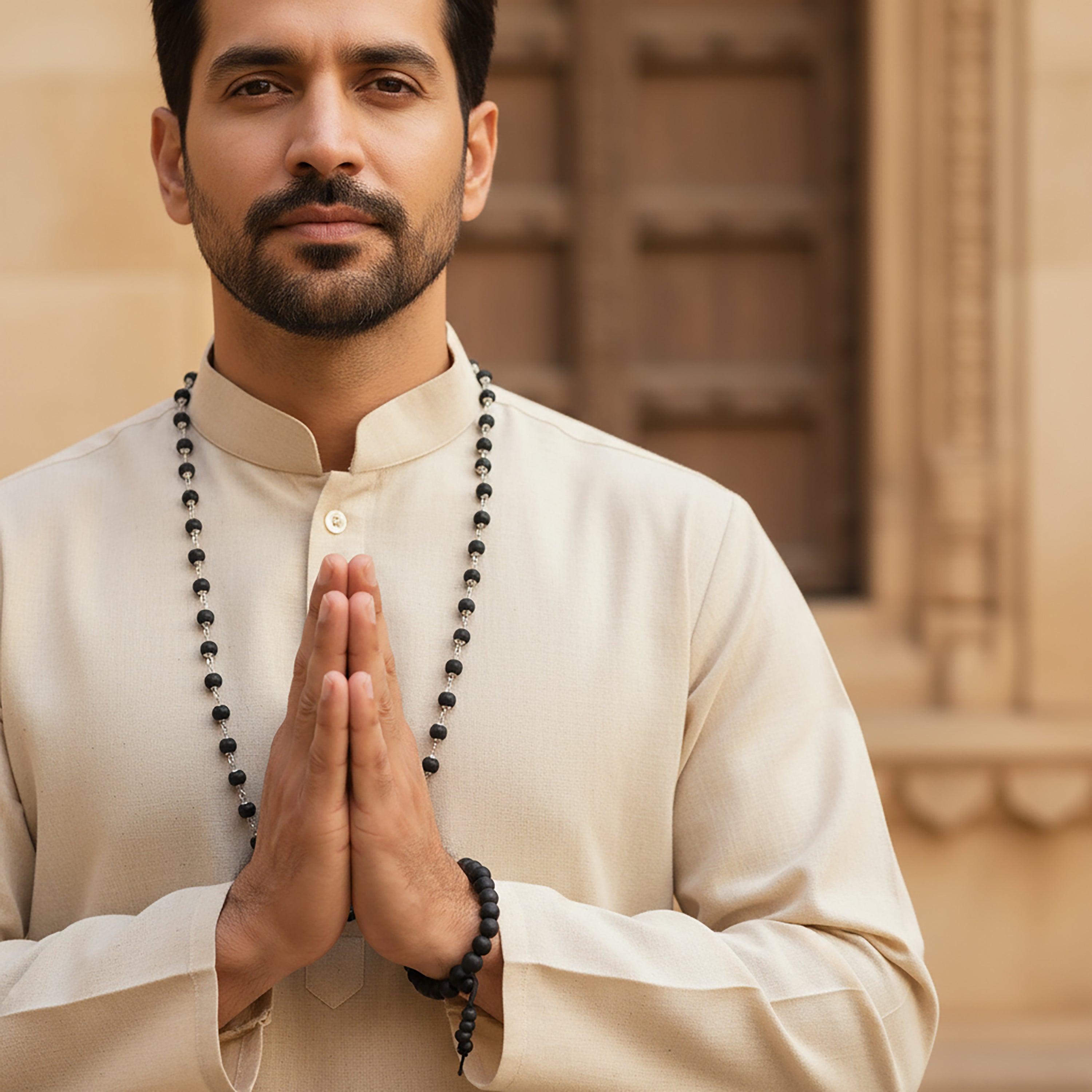 HindCraft Karungali Mala 54 Beads with Silver Caps & Karungali Bracelet | Natural Ebony Wood Combo | Karungali Malai Original Spiritual Jap Mala for Men & Women