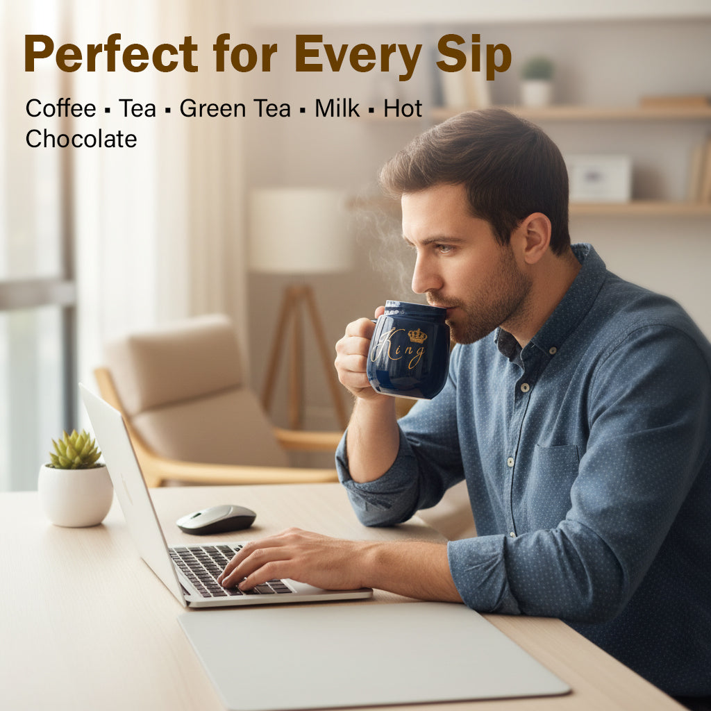 HindCraft King Design Ceramic Mug with Golden Lid
