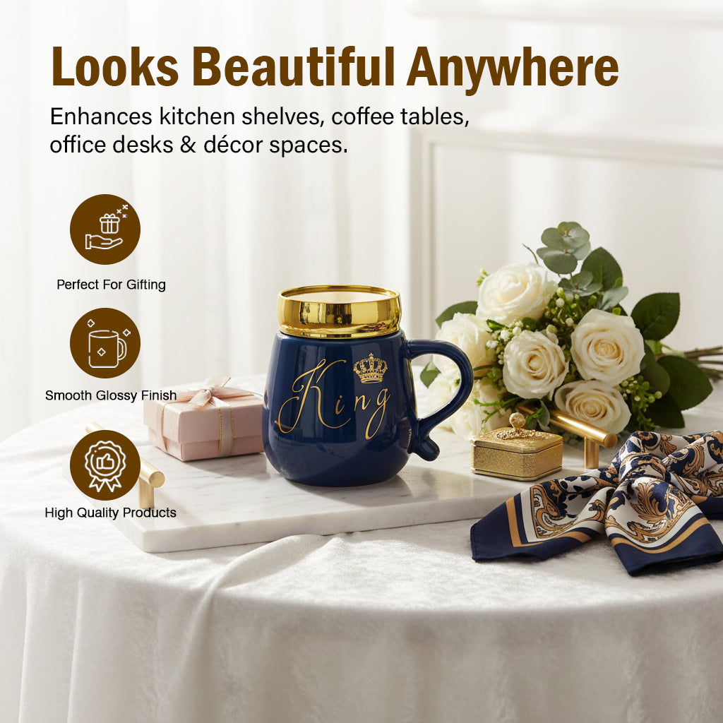 HindCraft King Design Ceramic Mug with Golden Lid
