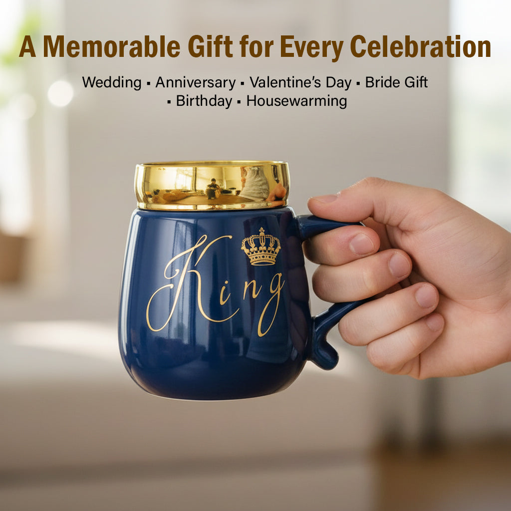 HindCraft King Design Ceramic Mug with Golden Lid