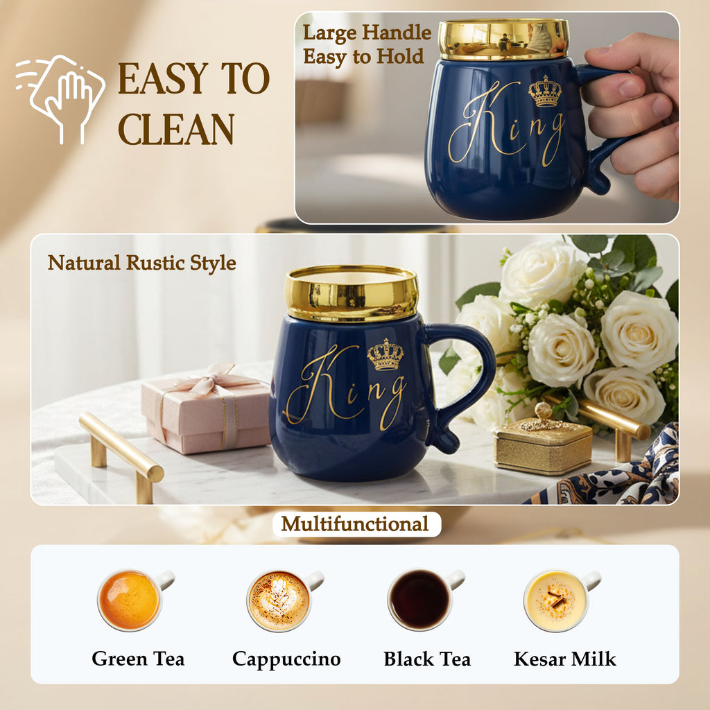 HindCraft King Design Ceramic Mug with Golden Lid