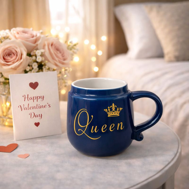 HindCraft Queen Design Ceramic Mug with Golden Lid