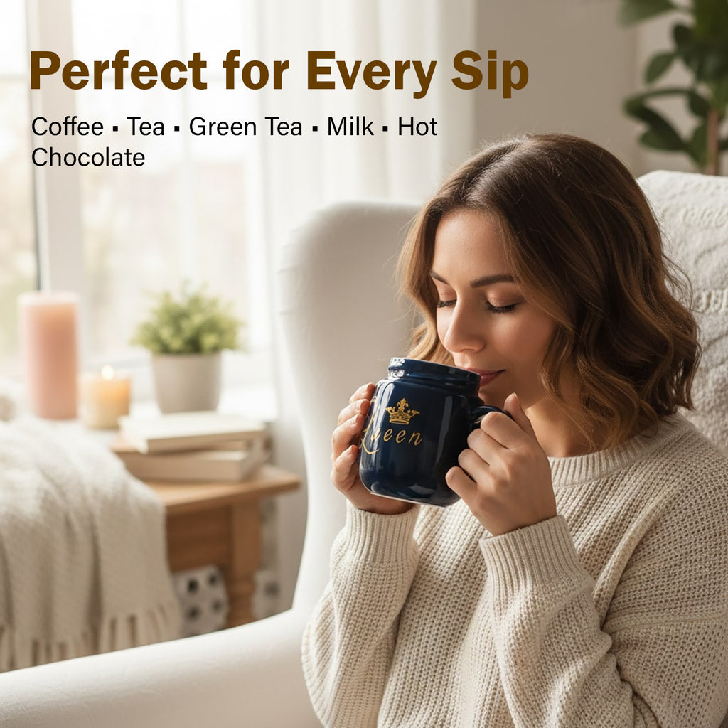 HindCraft Queen Design Ceramic Mug with Golden Lid
