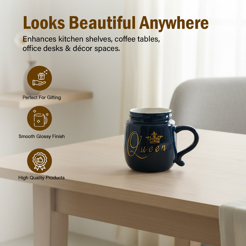 HindCraft Queen Design Ceramic Mug with Golden Lid