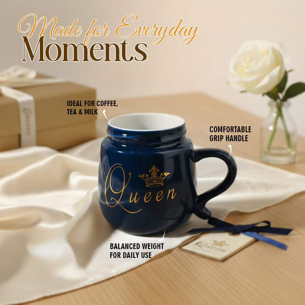 HindCraft Queen Design Ceramic Mug with Golden Lid
