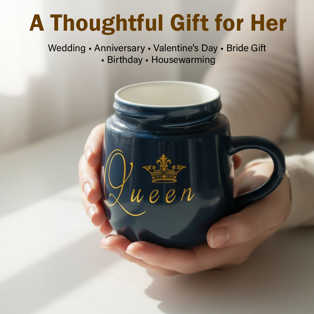 HindCraft Queen Design Ceramic Mug with Golden Lid