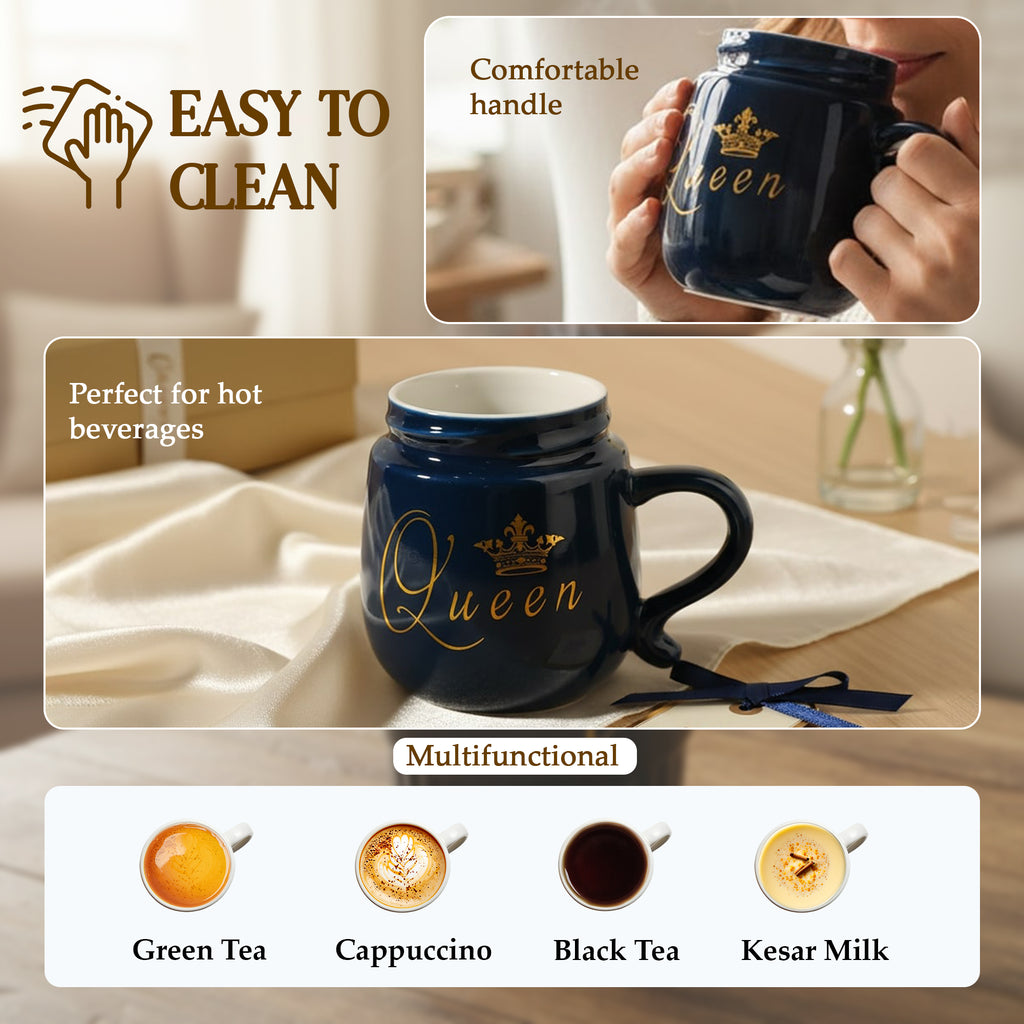 HindCraft Queen Design Ceramic Mug with Golden Lid