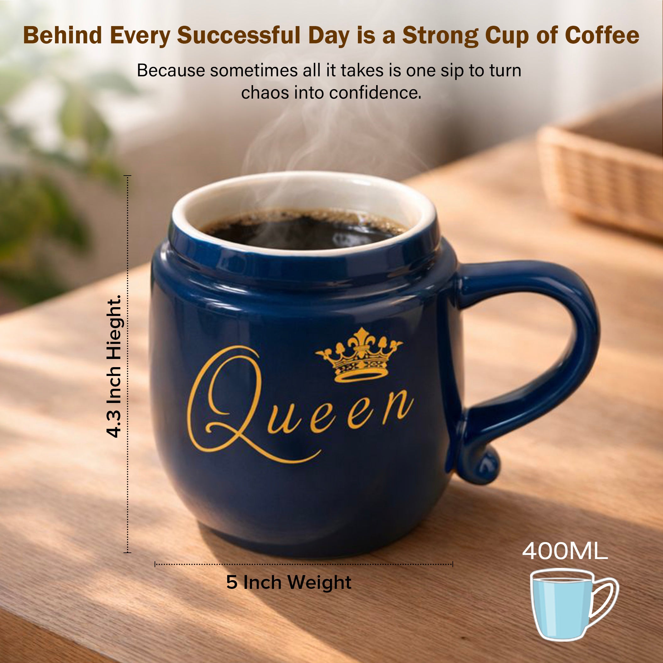 HindCraft Queen Design Ceramic Mug with Golden Lid