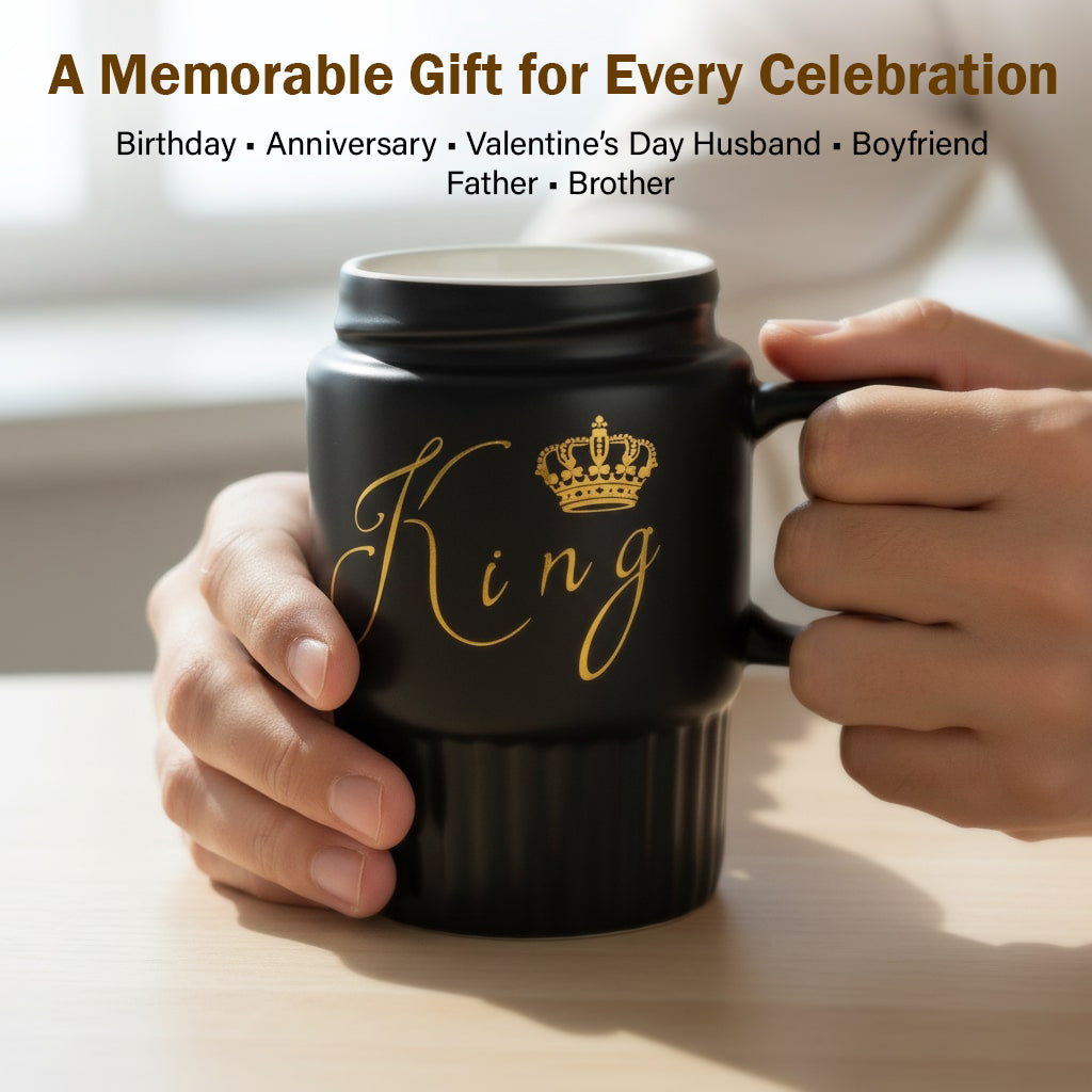 HindCraft King Design Black Ceramic Mug with Lid