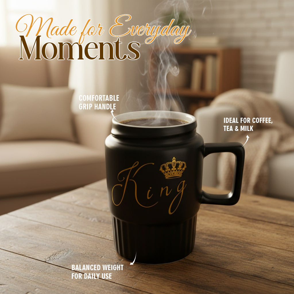 HindCraft King Design Black Ceramic Mug with Lid