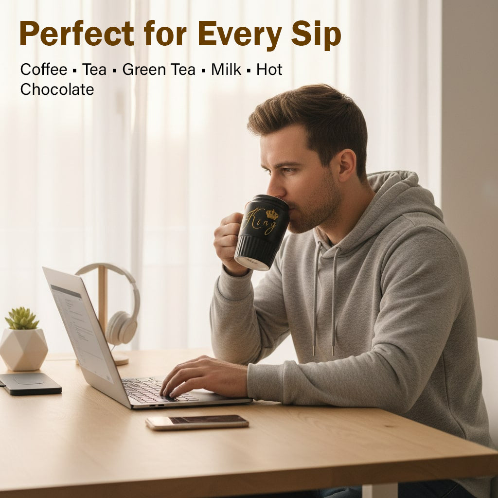 HindCraft King Design Black Ceramic Mug with Lid