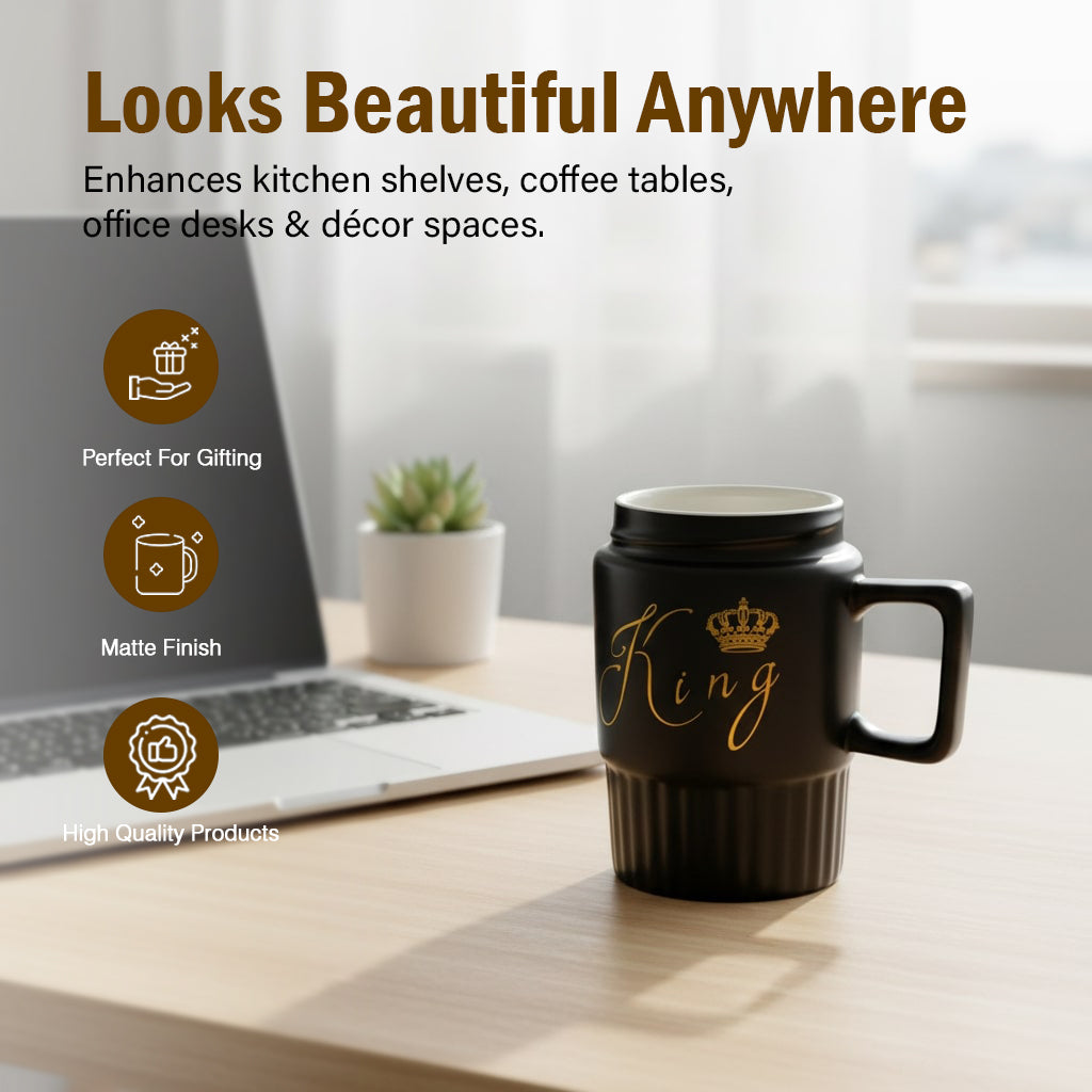 HindCraft King Design Black Ceramic Mug with Lid