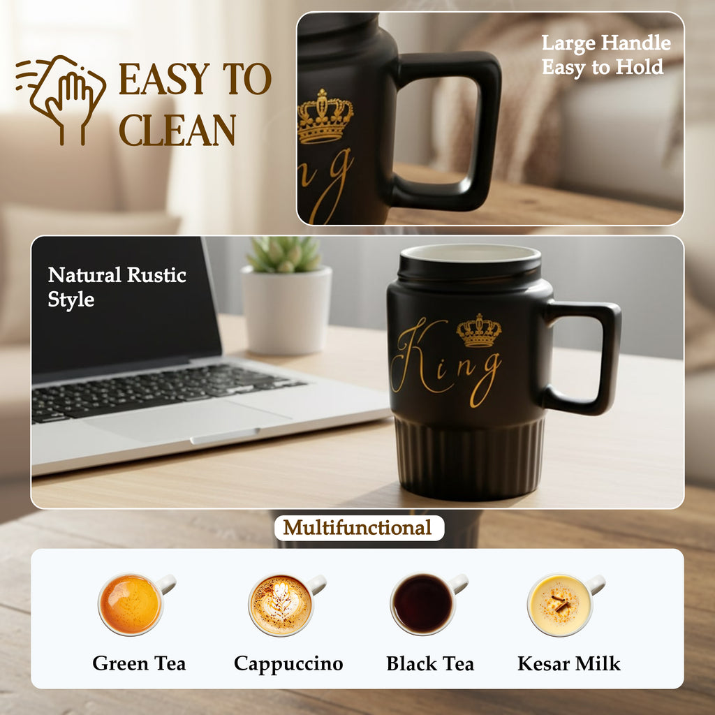 HindCraft King Design Black Ceramic Mug with Lid