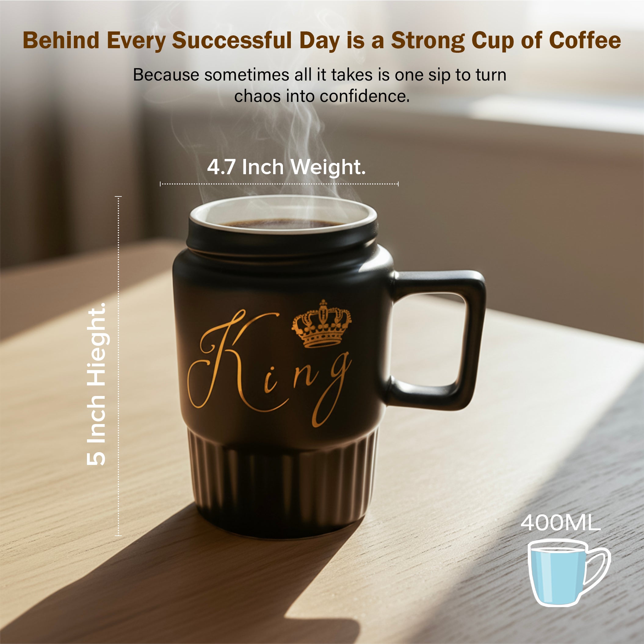 HindCraft King Design Black Ceramic Mug with Lid