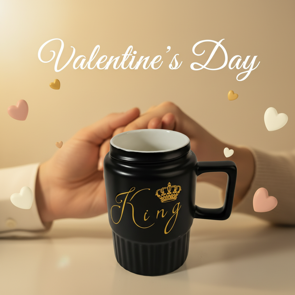 HindCraft King Design Black Ceramic Mug with Lid