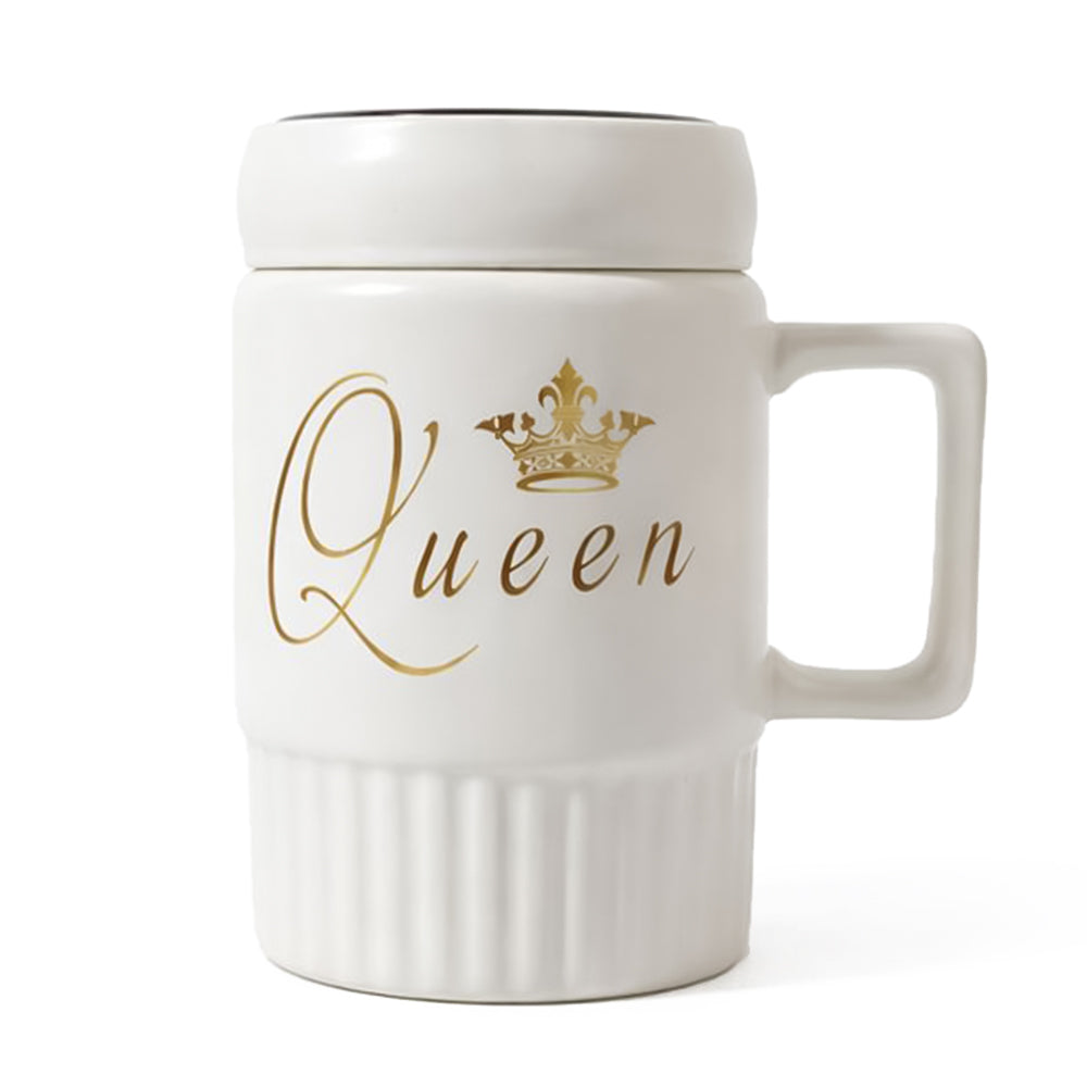 HindCraft Queen Design White Ceramic Mug with Lid