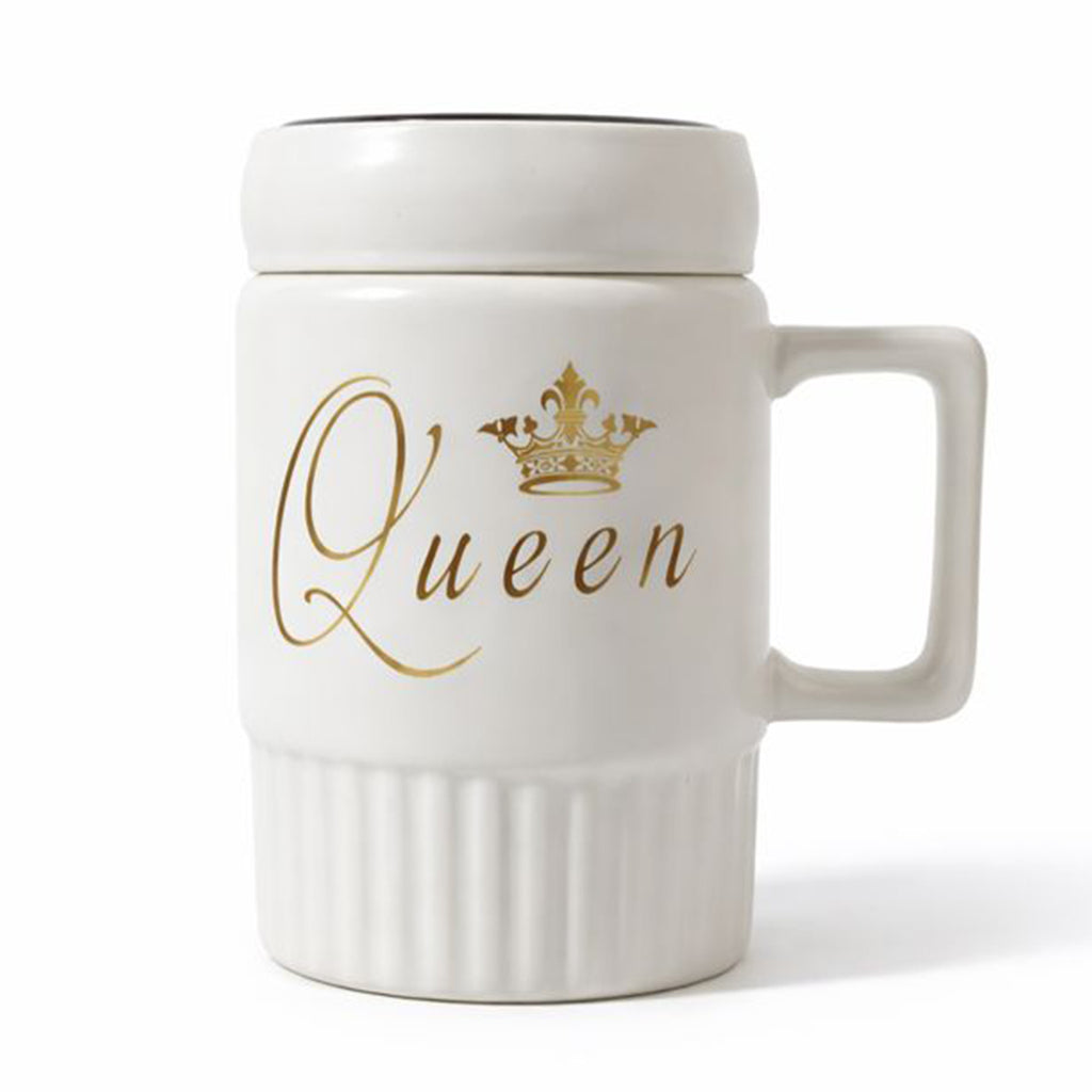 HindCraft Queen Design White Ceramic Mug with Lid