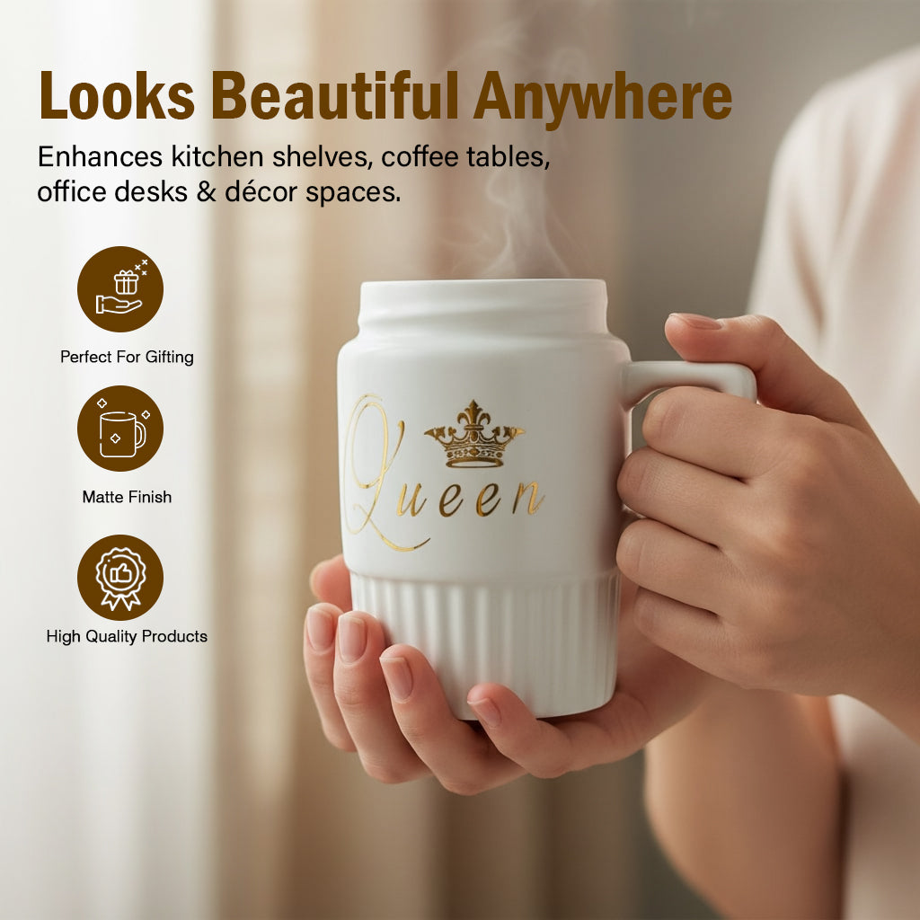 HindCraft Queen Design White Ceramic Mug with Lid