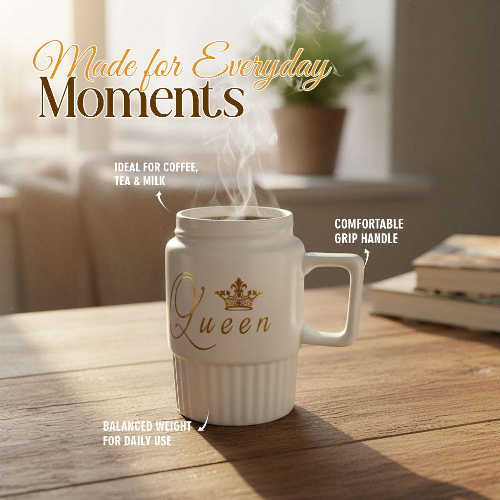 HindCraft Queen Design White Ceramic Mug with Lid