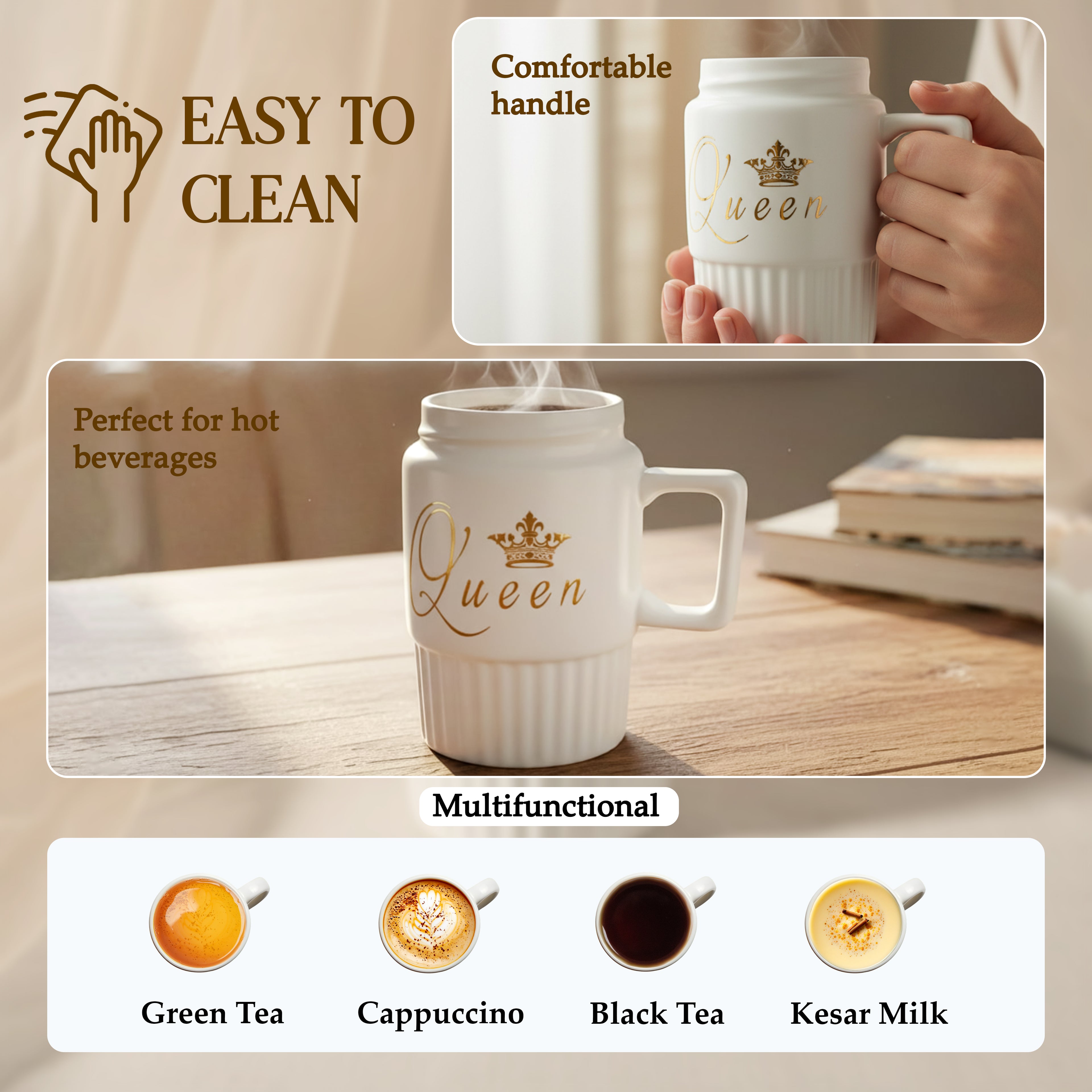 HindCraft Queen Design White Ceramic Mug with Lid