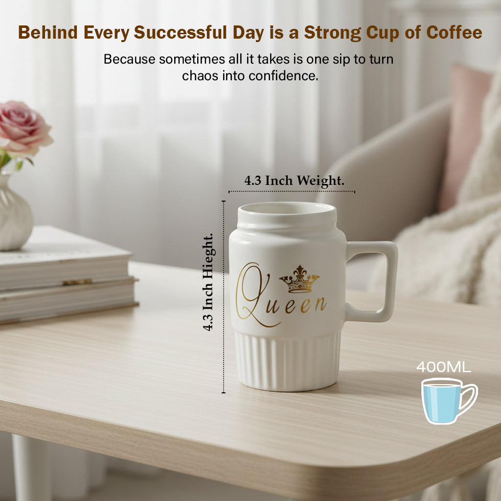 HindCraft Queen Design White Ceramic Mug with Lid