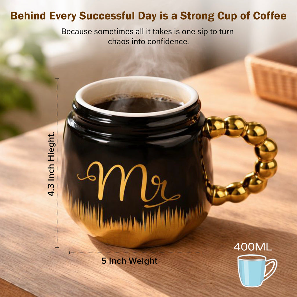 HindCraft Mr Design Black & Gold Ceramic Mug with Lid