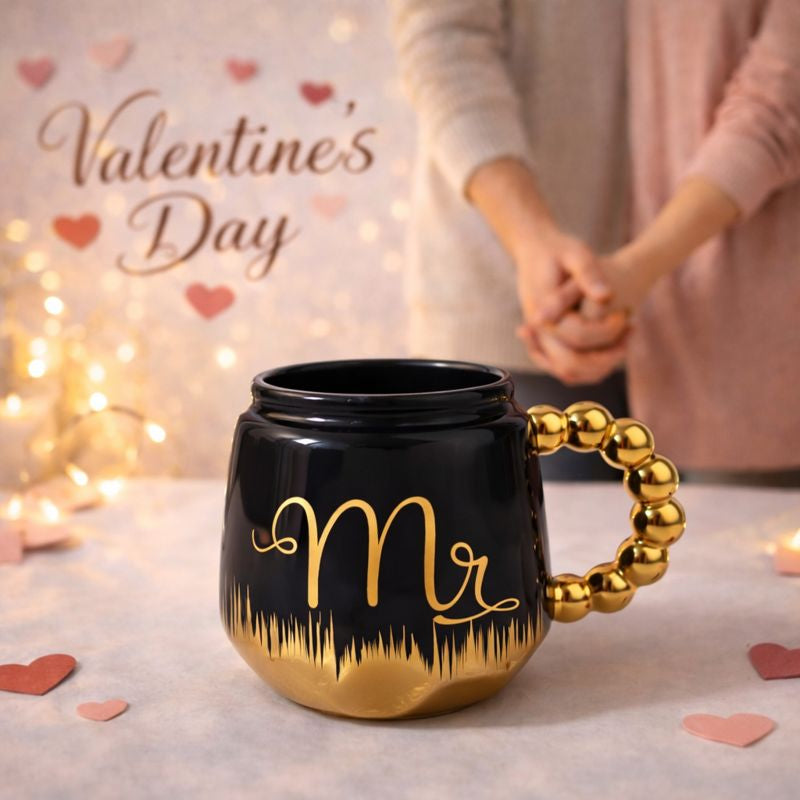HindCraft Mr Design Black & Gold Ceramic Mug with Lid