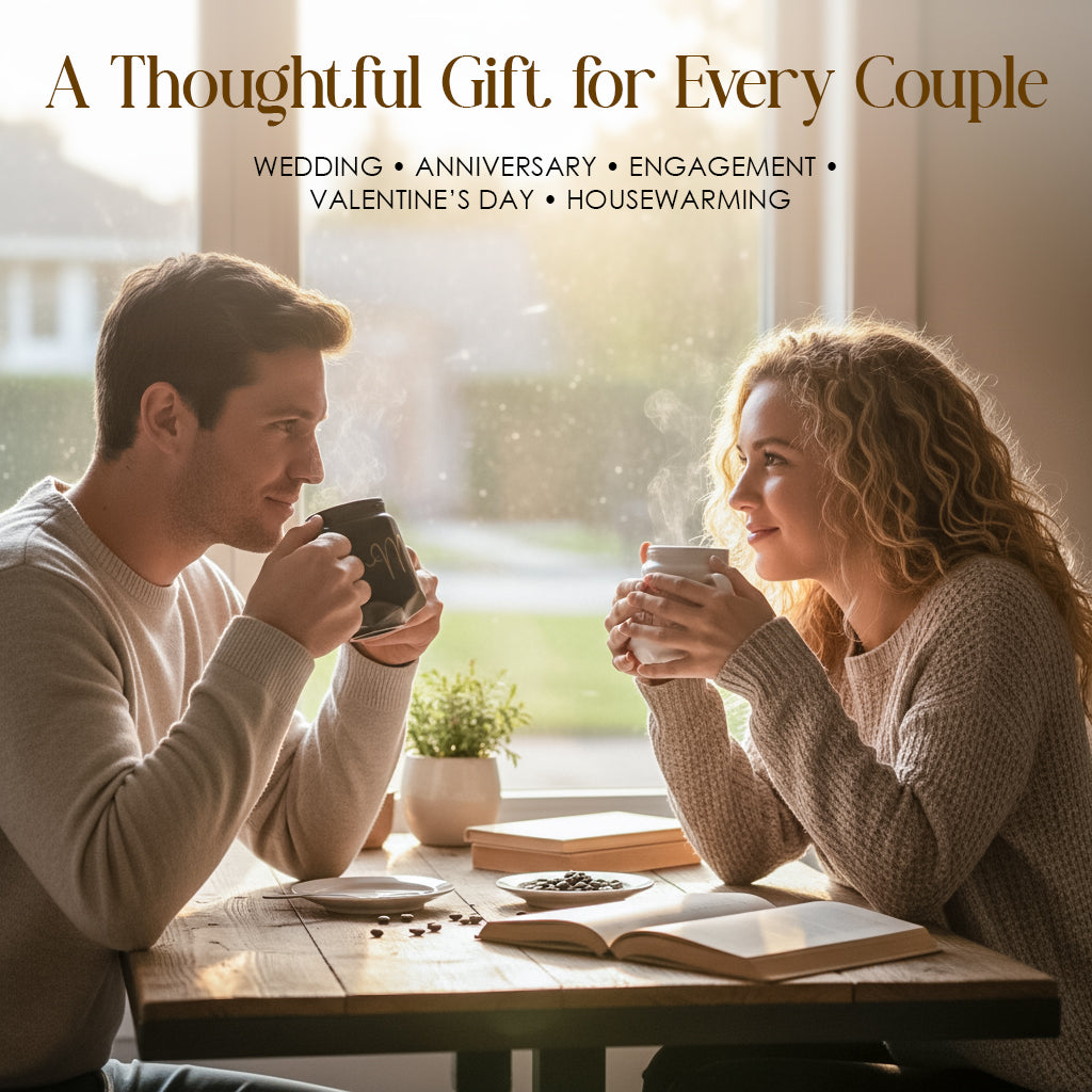 HindCraft Mr & Mrs Ceramic Mug Set with Lids – Black & White
