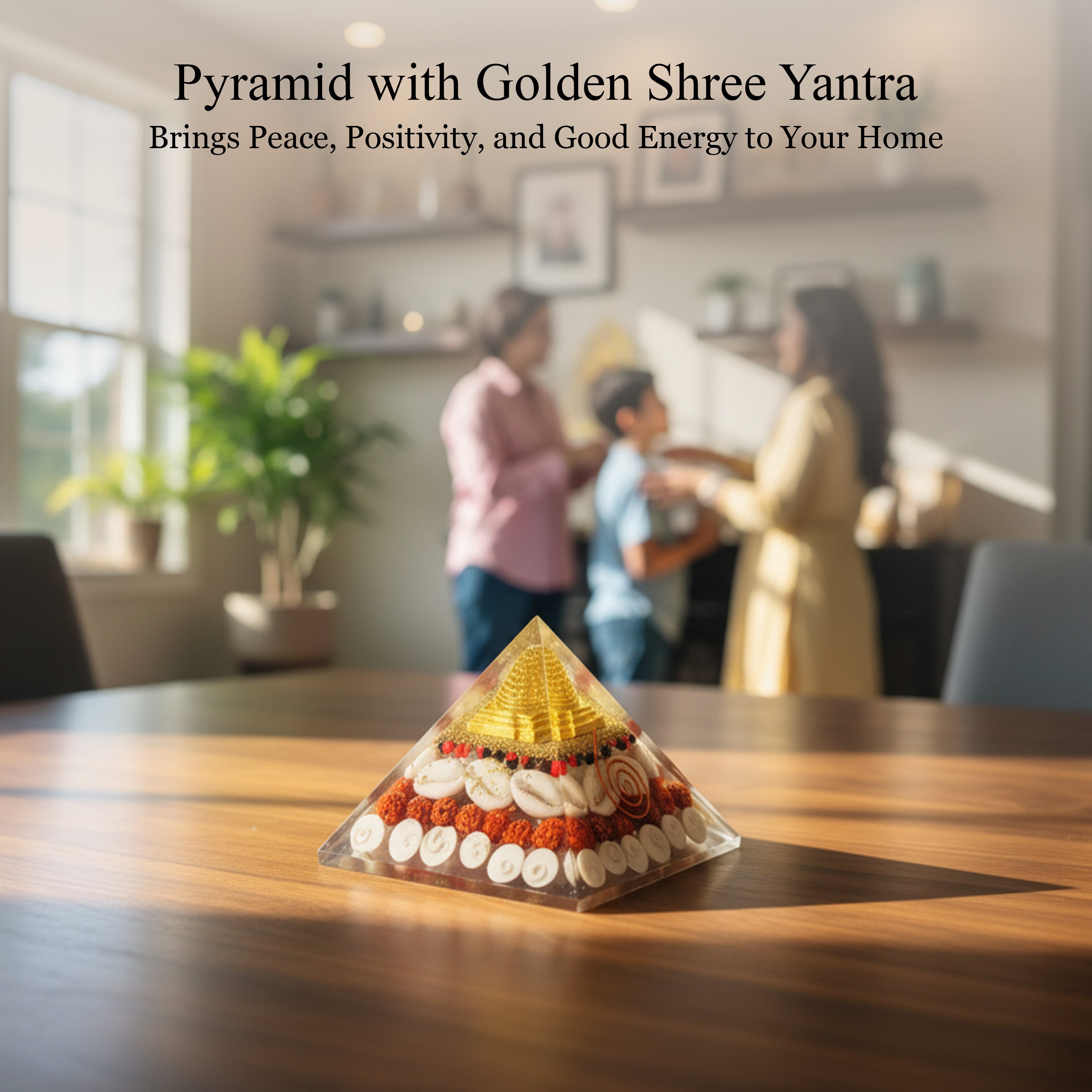 HindCraft 75 mm Lakshmi Shree Yantra Pyramid Vastu Kit | Original Gomati Chakra, Rudraksha & Kaudi Shells for Home Decor, Prosperity & Positive Energy