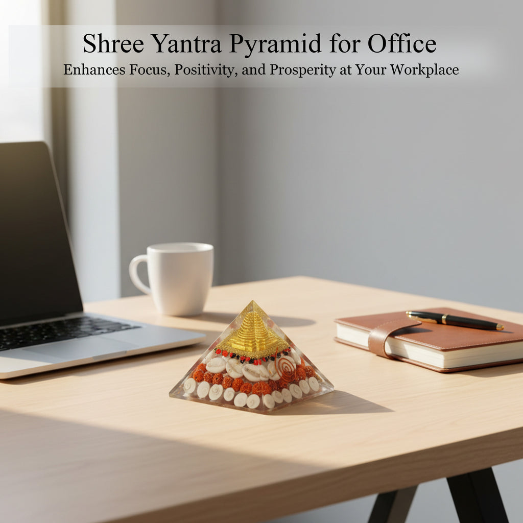 HindCraft 75 mm Lakshmi Shree Yantra Pyramid Vastu Kit | Original Gomati Chakra, Rudraksha & Kaudi Shells for Home Decor, Prosperity & Positive Energy