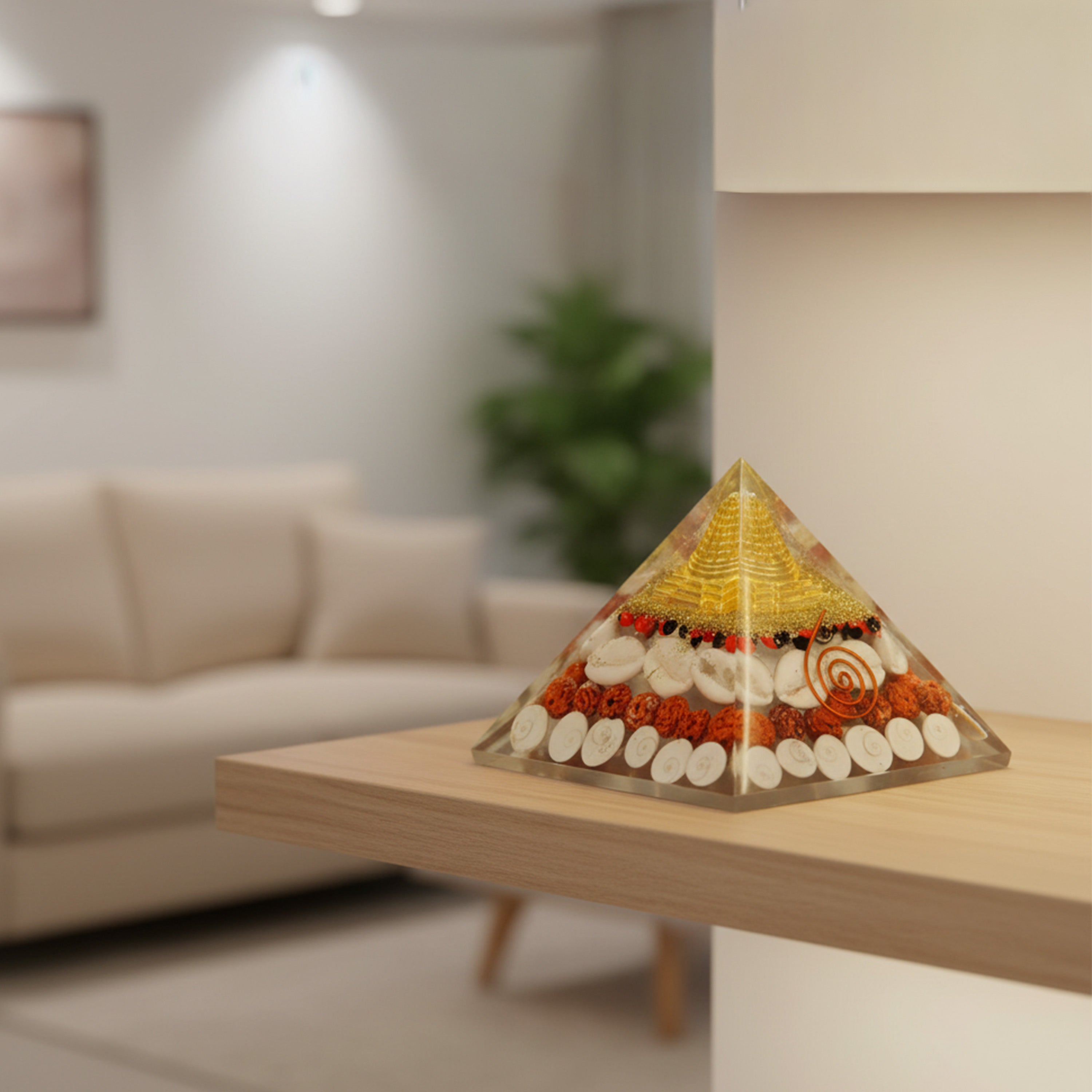 HindCraft 75 mm Lakshmi Shree Yantra Pyramid Vastu Kit | Original Gomati Chakra, Rudraksha & Kaudi Shells for Home Decor, Prosperity & Positive Energy