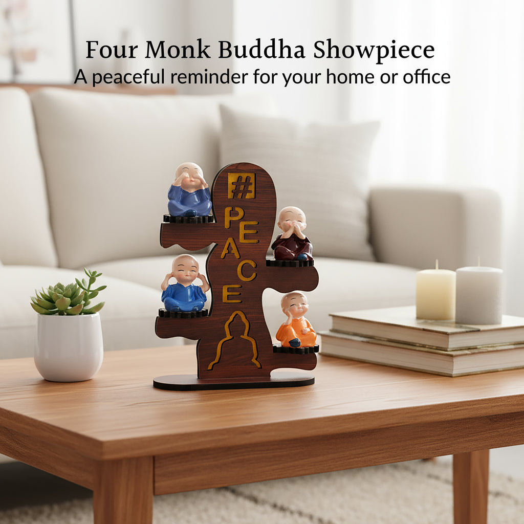 HindCraft Four Monk Peace Showpiece for Home, Office Desk & Table Décor