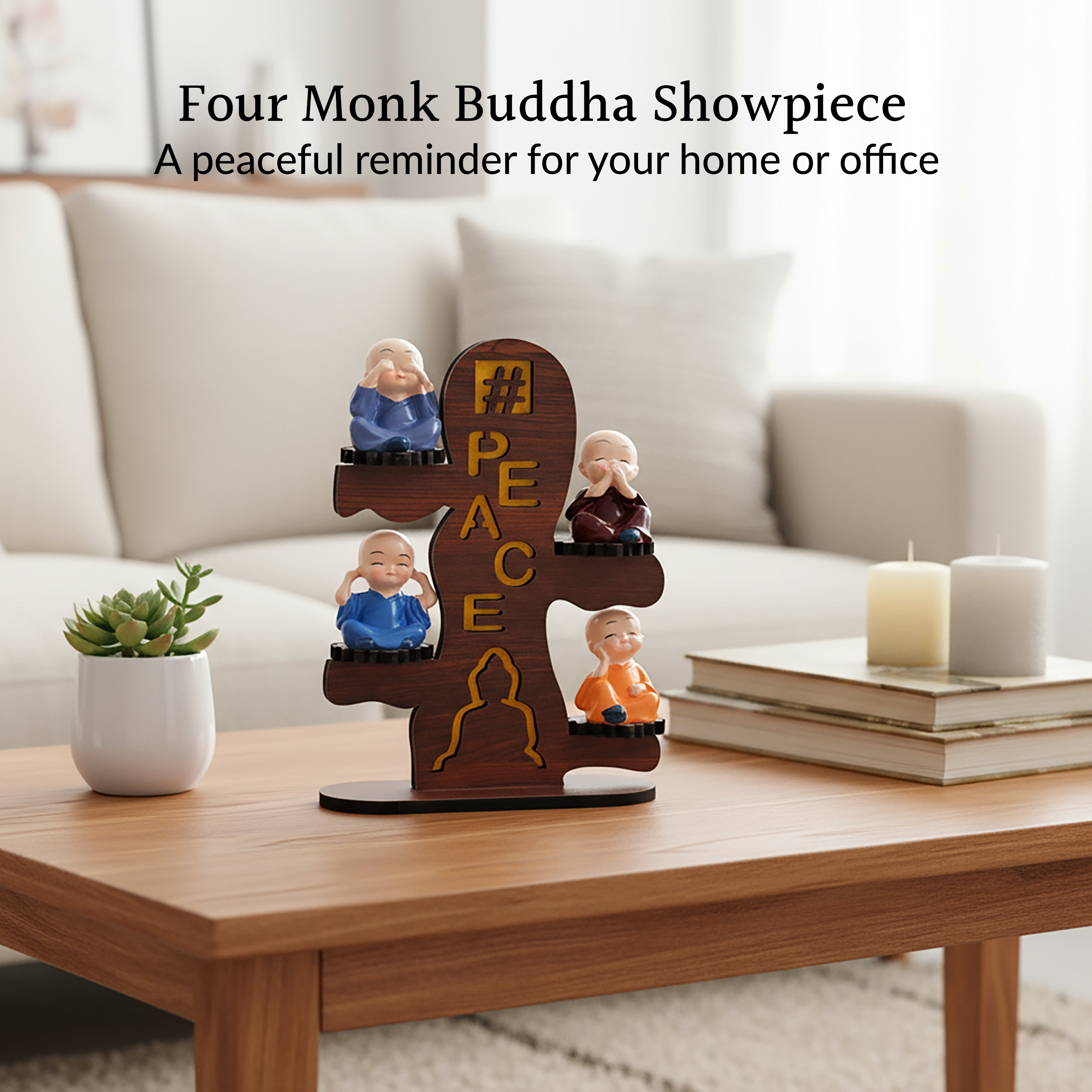 HindCraft Four Monk Peace Showpiece for Home, Office Desk & Table Décor