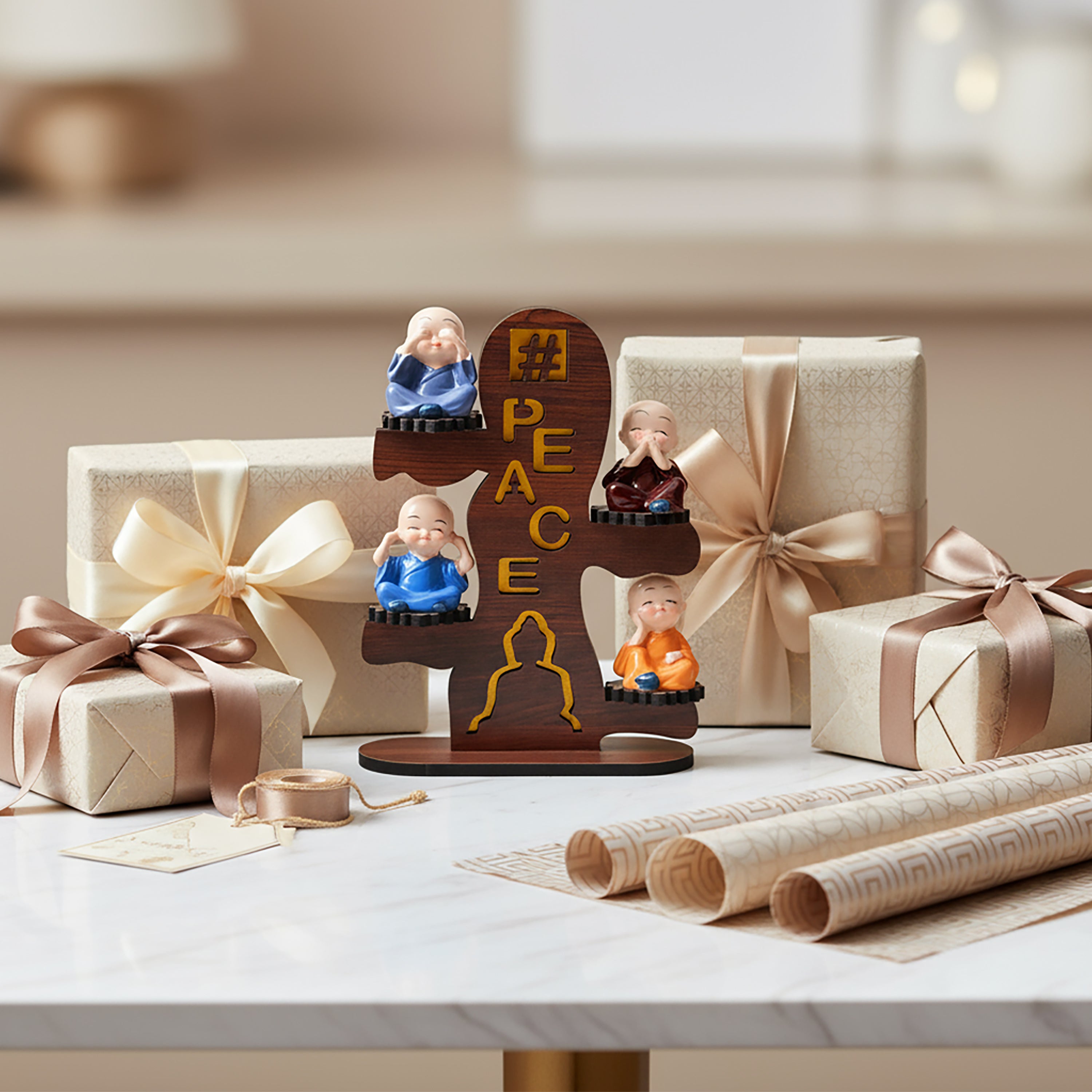 HindCraft Four Monk Peace Showpiece for Home, Office Desk & Table Décor