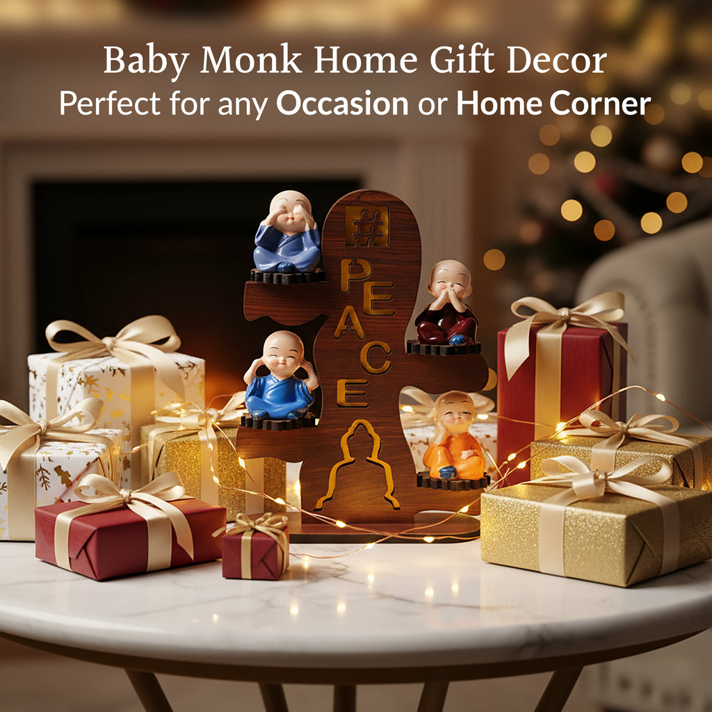 HindCraft Four Monk Peace Showpiece for Home, Office Desk & Table Décor