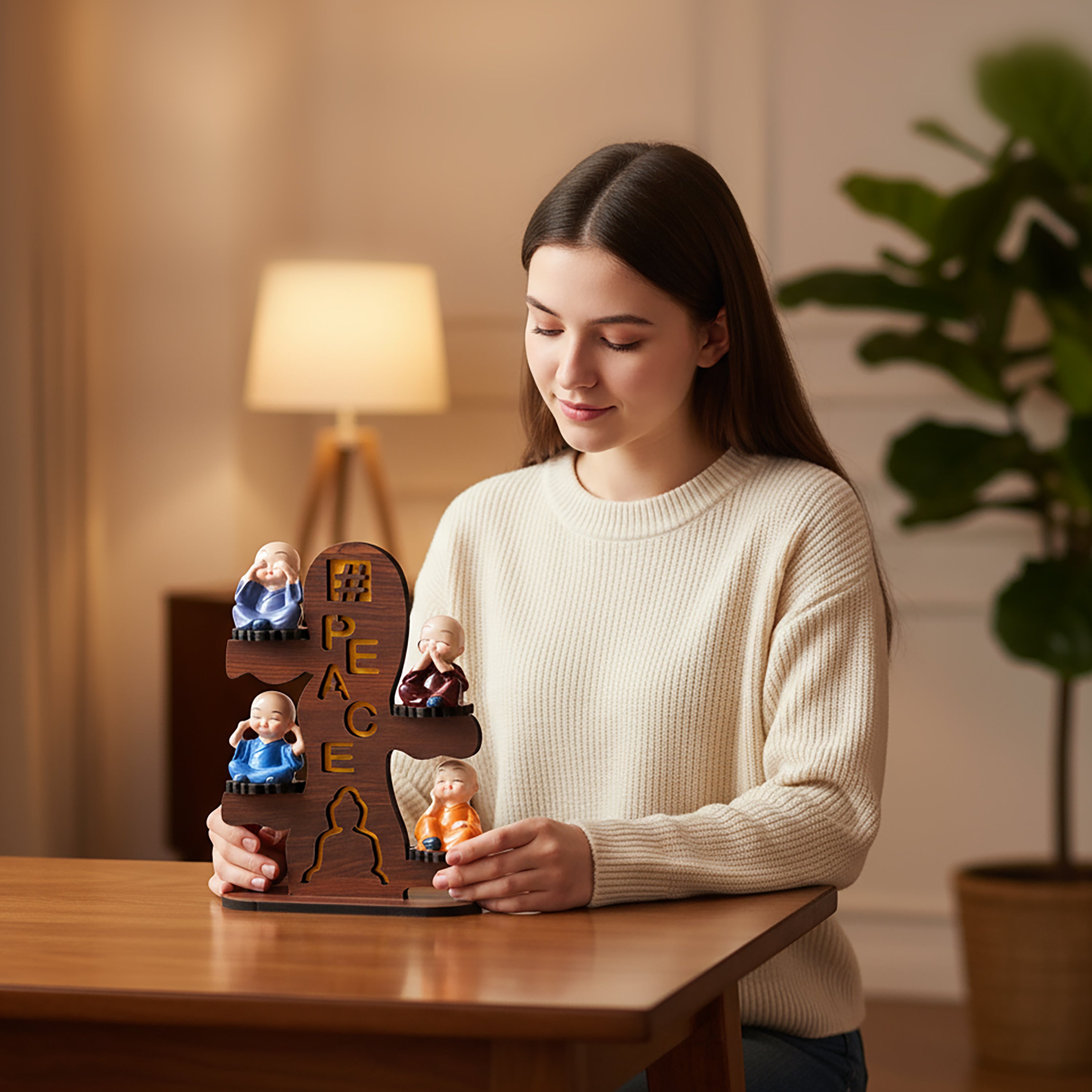 HindCraft Four Monk Peace Showpiece for Home, Office Desk & Table Décor