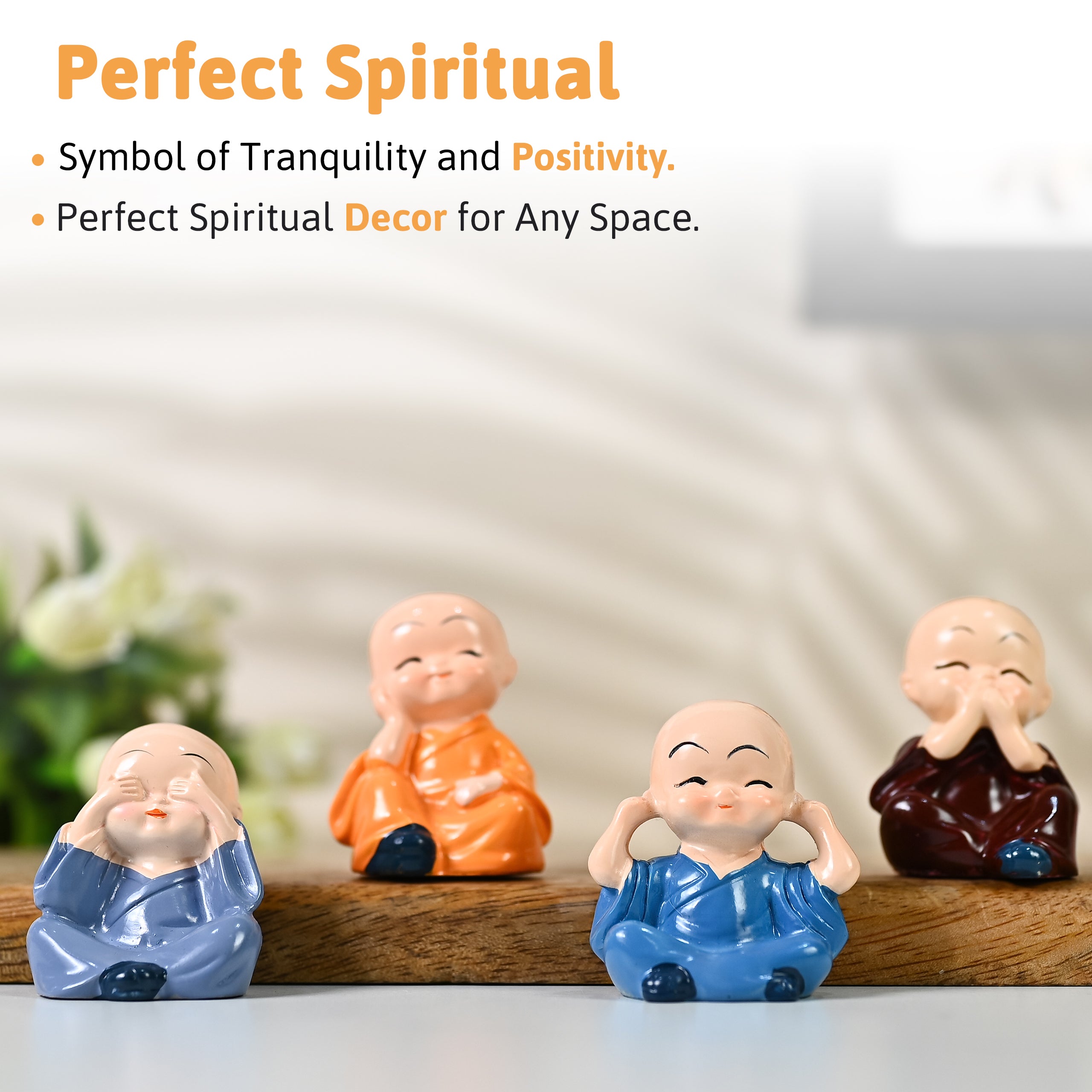 HindCraft Set of 4 Cute Monk Figurines for Home, Office Desk & Table Décor