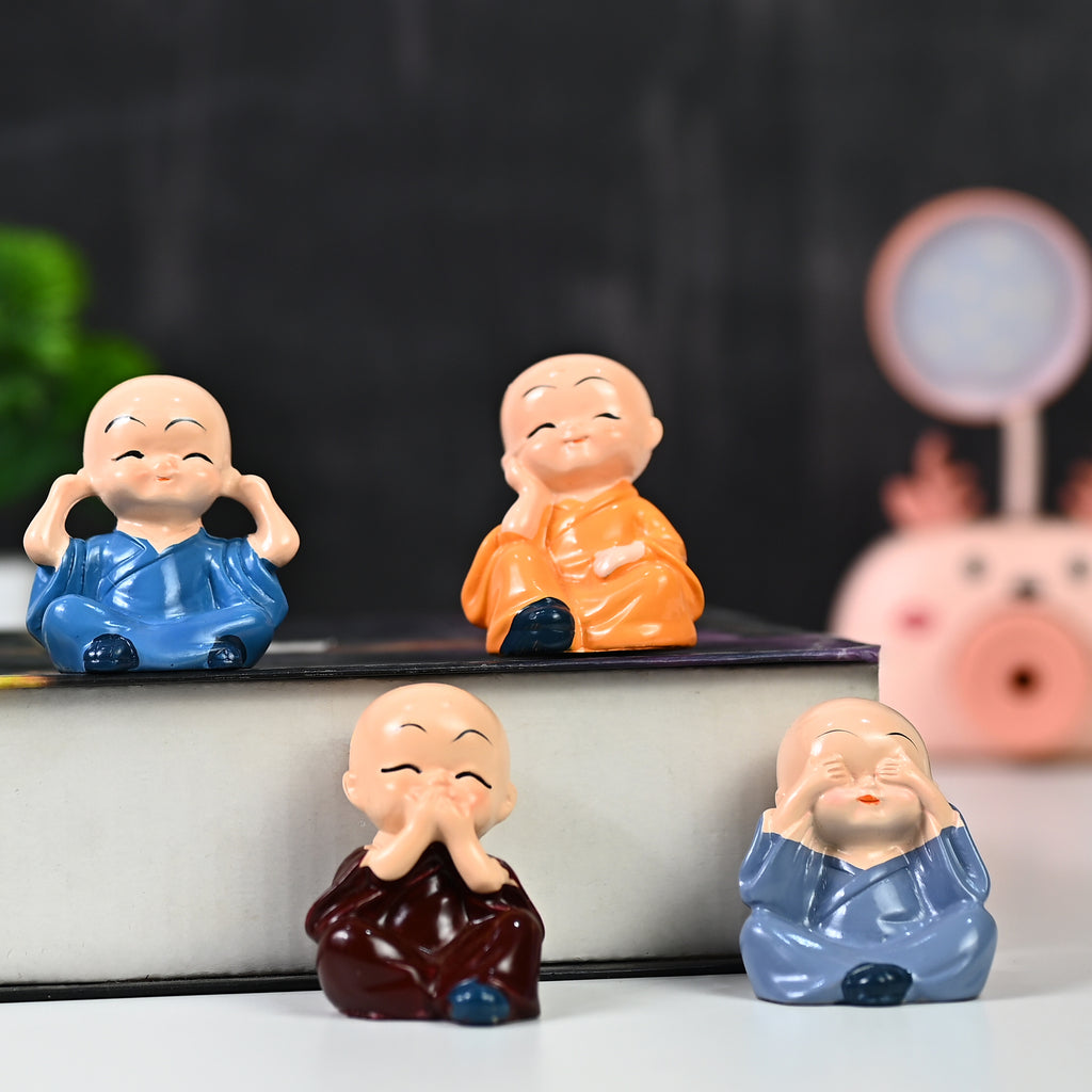 HindCraft Set of 4 Cute Monk Figurines for Home, Office Desk & Table Décor