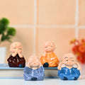 HindCraft Set of 4 Cute Monk Figurines for Home, Office Desk & Table Décor