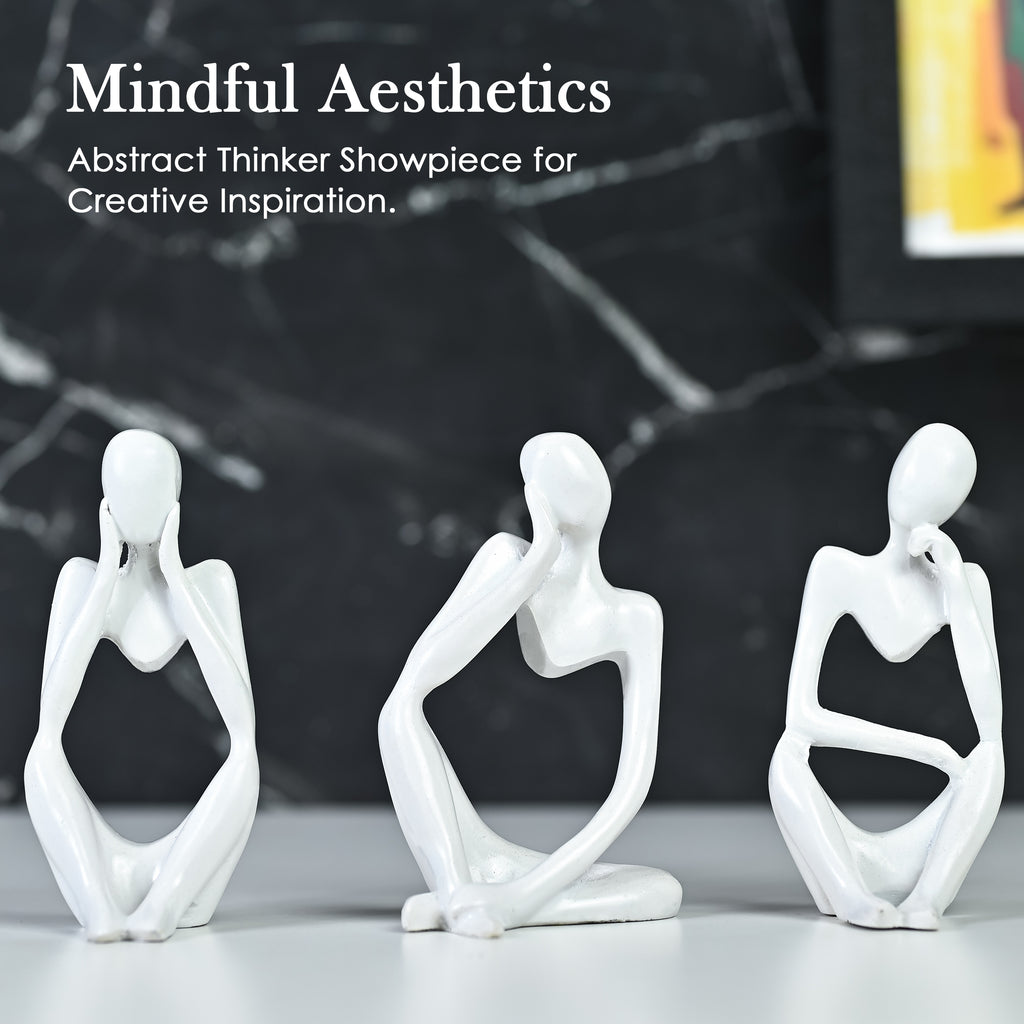 HindCraft White Thinker Men Statue Set of 3 Modern Abstract Showpieces